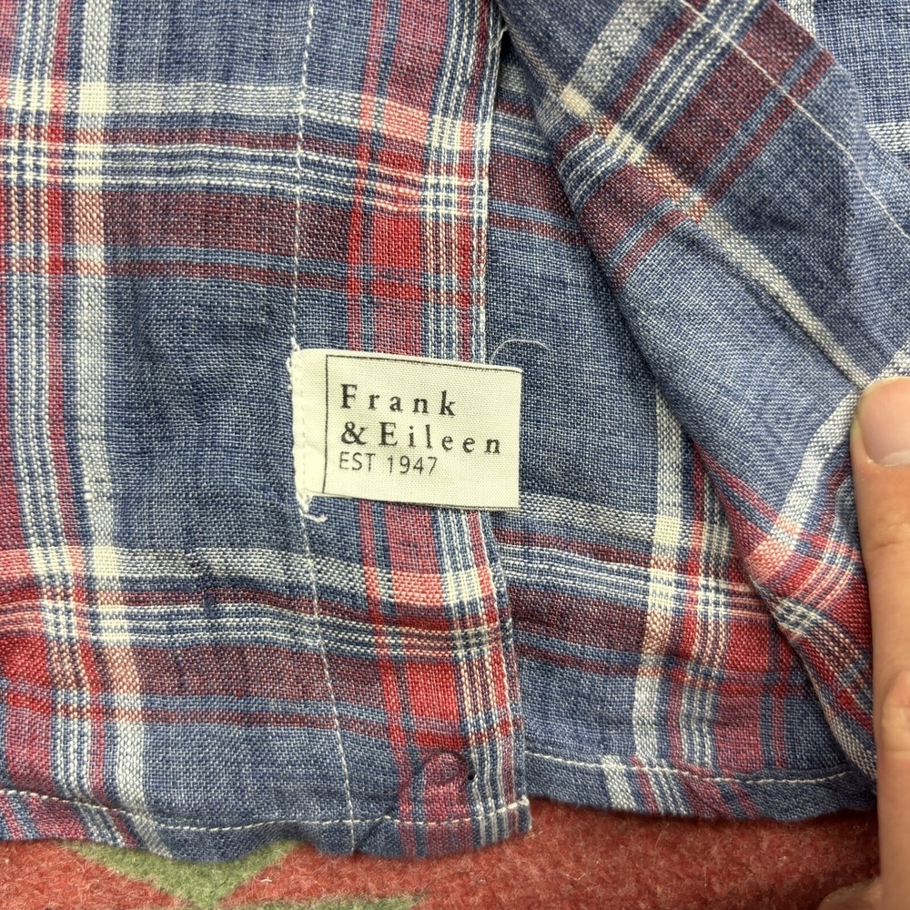 Frank & Eileen Shirt Mens Medium Blue Plaid Luke Linen Long Sleeve Button Up USA - Picture 7 of 12